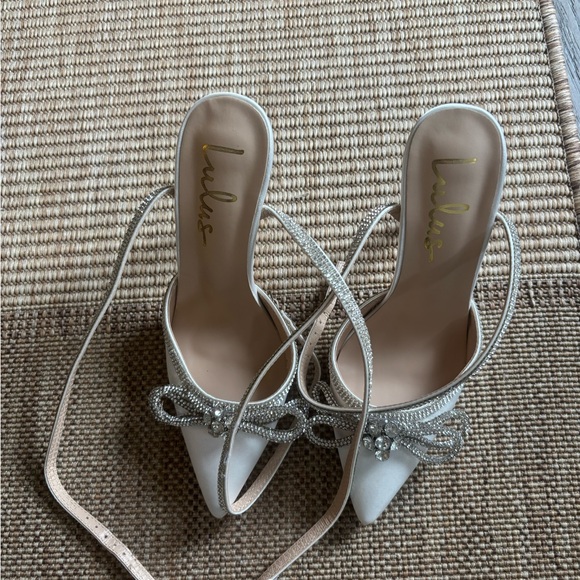 Lulus Lullie Ivory Satin Rhinestone Ankle Pointed-Toe Pump - Picture 3 of 4
